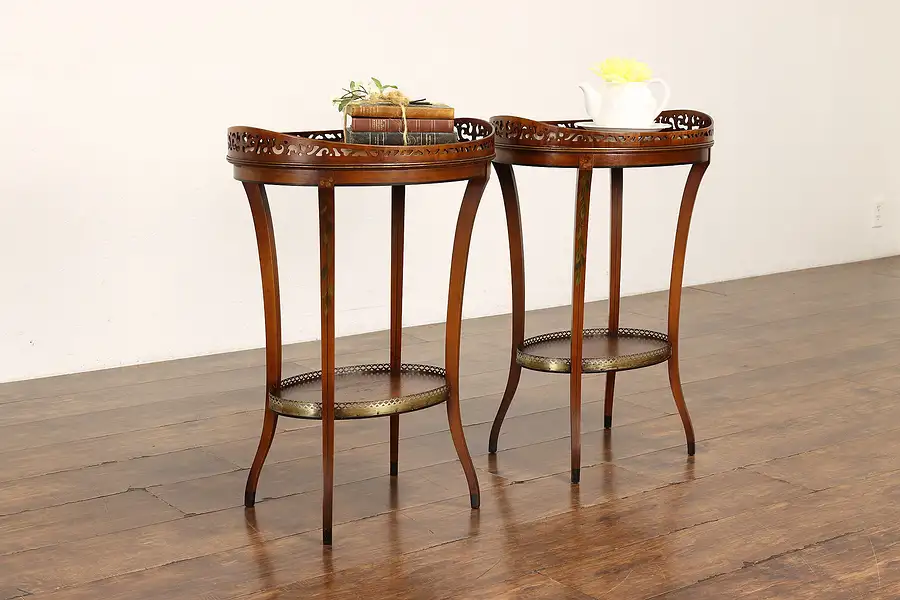 Main image of Pair of Antique Oval Hand Painted Cherry Lamp or Side Tables, Nightstands