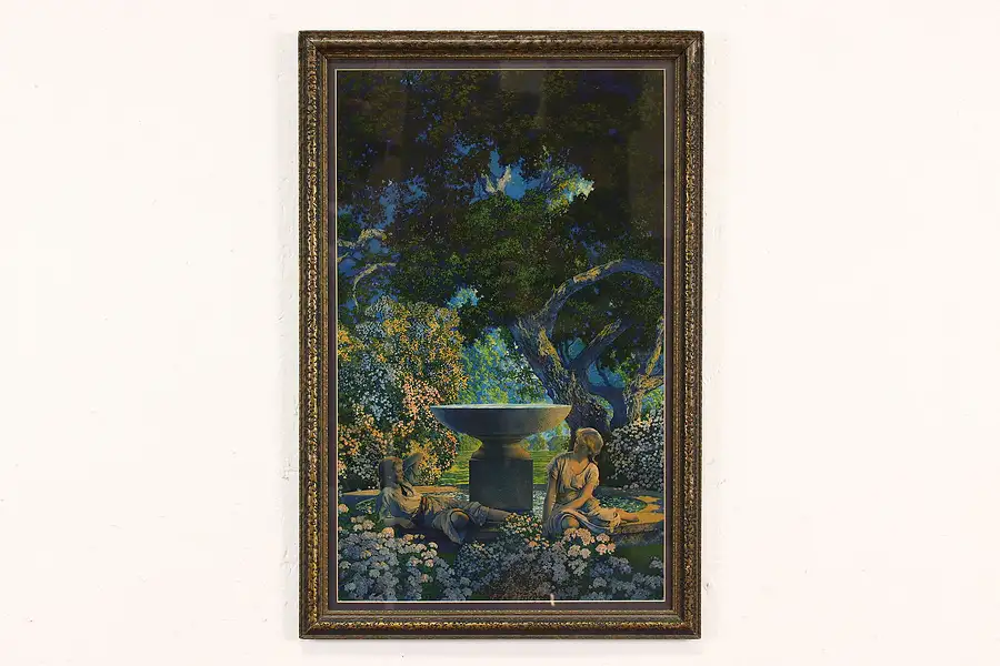 Main image of Art Deco Women In Garden Antique Art Print, Maxfield Parrish 24"