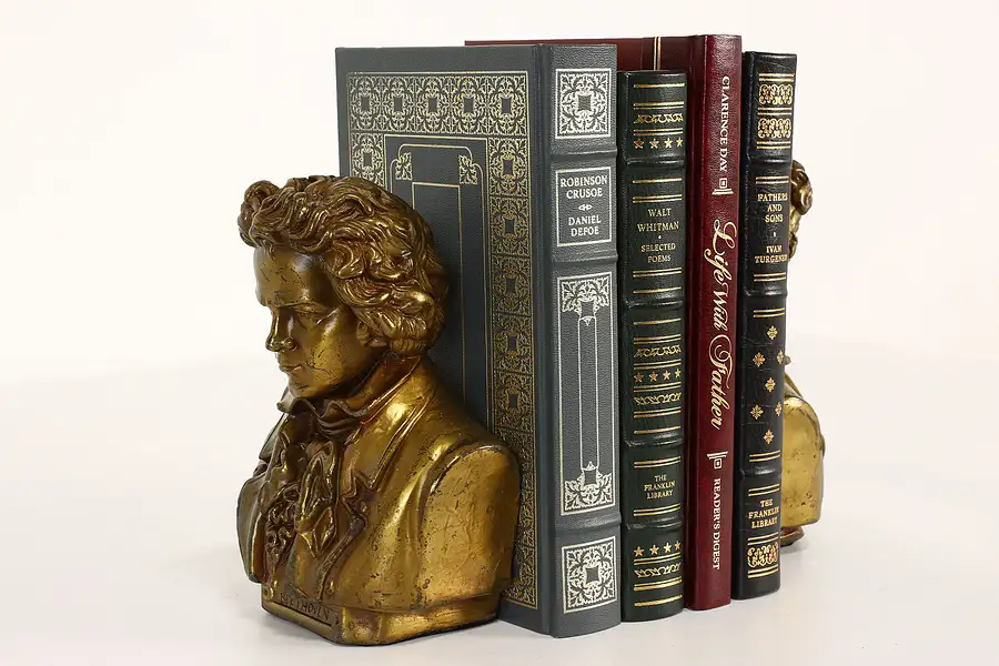 Main image of Pair of Vintage Bronze Beethoven Bust Musical Sculpture Bookends