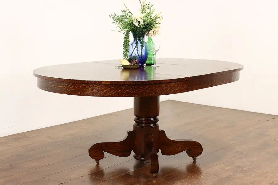 Main image of Arts & Crafts Mission Oak 48" Antique Dining Table, 2 Leaves, Extends 6'