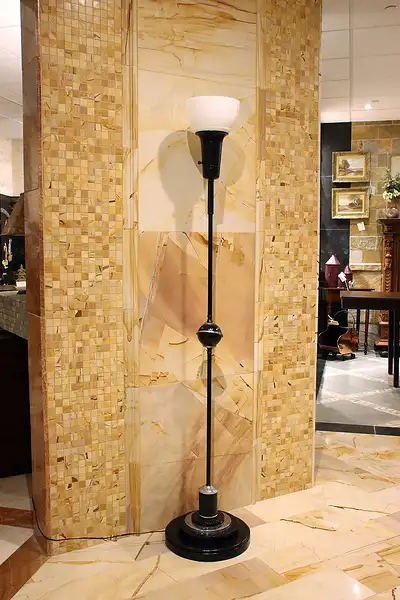 Main image of Art Deco 1930s Vintage Torchiere Floor Lamp, Milk Glass Shade