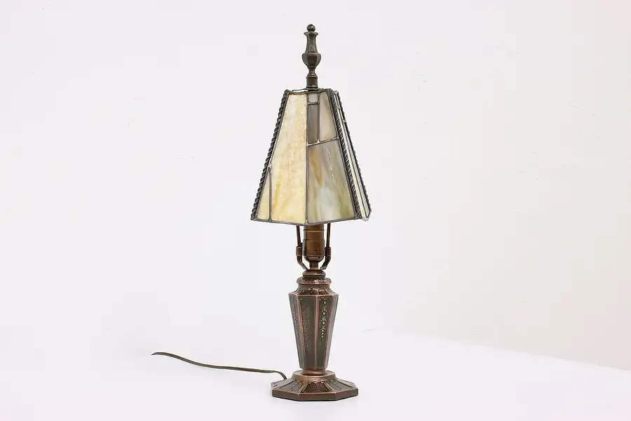Main image of Leaded Stained Glass Shade Vintage Office or Library Desk Lamp, Classique