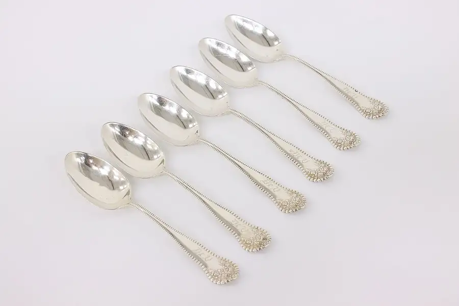Main image of Set of 6 Sterling Silver Antique Rose Gorham Tea Spoons, Monogram