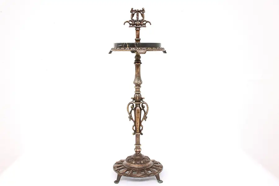 Main image of Art Deco Antique Iron & Marble Chairside Table, Smoking Stand, Rembrandt