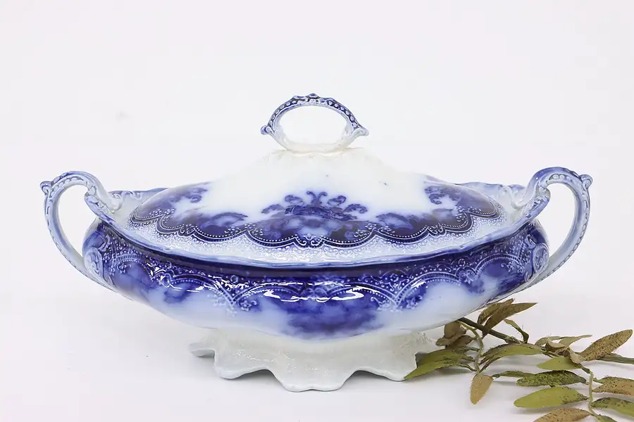 Main image of Victorian Antique Oregon Flow Blue China Soup Tureen, Johnson Bros