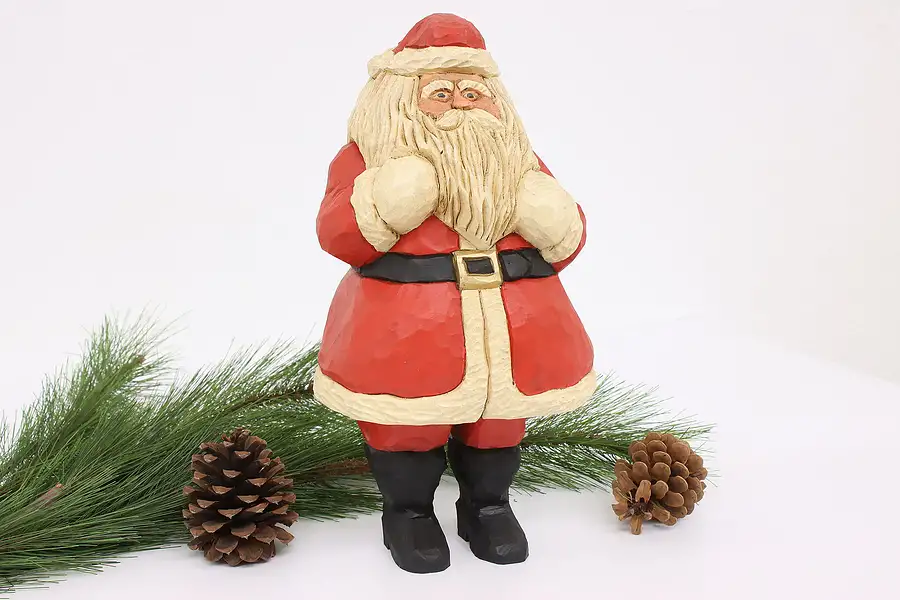 Main image of Hand Carved & Painted Vintage Swiss 14.5" Santa Claus Sculpture