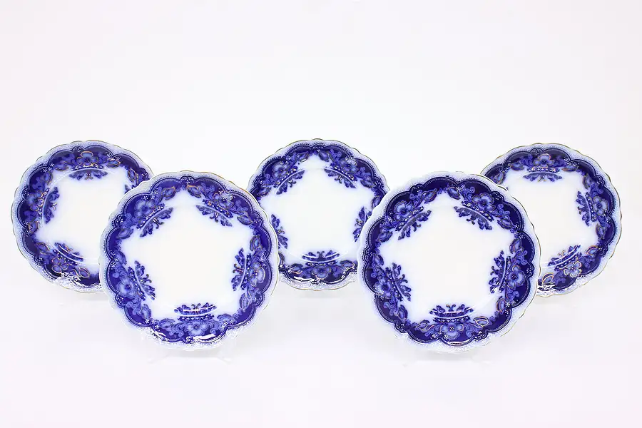 Main image of Set of 5 Victorian Antique Oregon Flow Blue China Plates, Johnson Bros