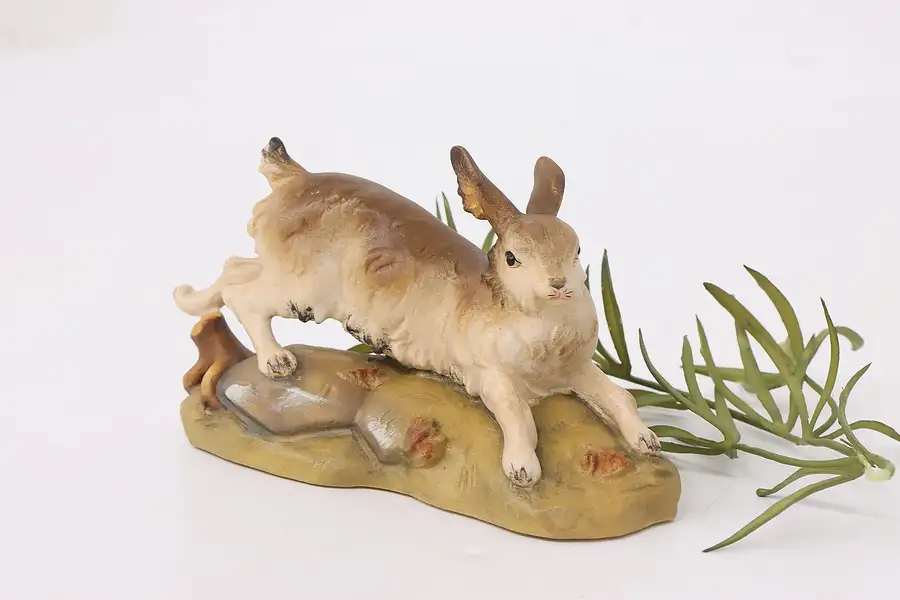 Main image of Hand Carved Vintage Painted Rabbit or Hare Alpine Sculpture