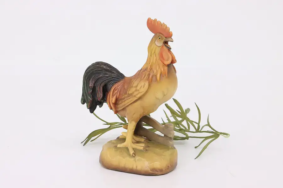 Main image of Hand Carved Vintage Painted Rooster Crowing Alpine Sculpture