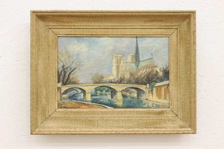 Main image of Notre Dame in Paris, France Vintage Original Oil Painting, Mougneau 23"