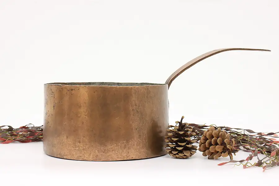 Main image of Farmhouse Antique Large Copper Sauce Pan or Pot, Signed