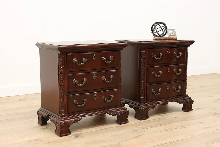 Main image of Pair of Georgian Design Carved Mahogany Nightstands or Chests