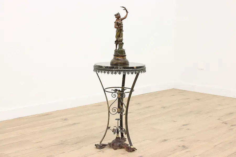 Main image of Wrought Iron & Marble Antique Cafe, Lamp, End, or Side Table