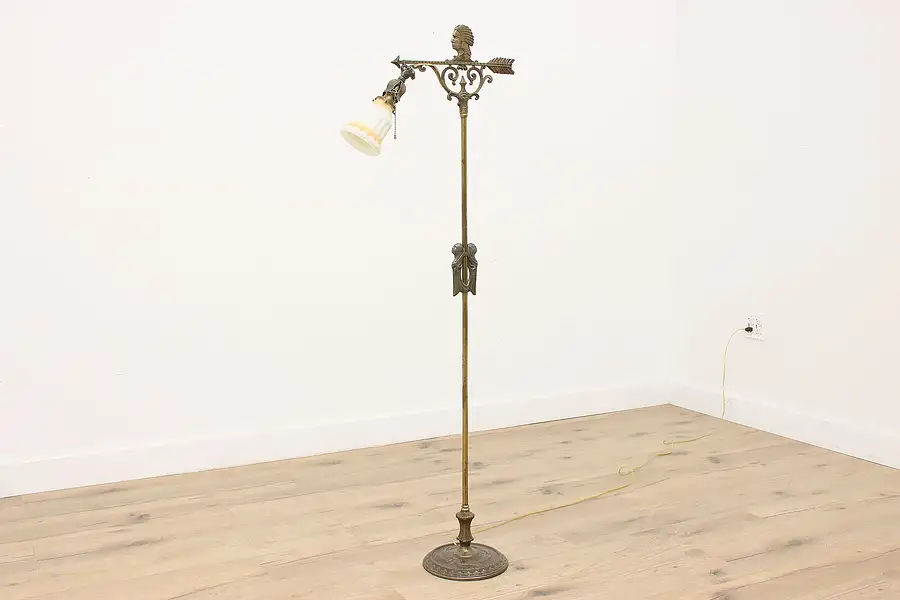 Main image of Native American Antique Iron & Brass Floor or Bridge Lamp, Rainaud