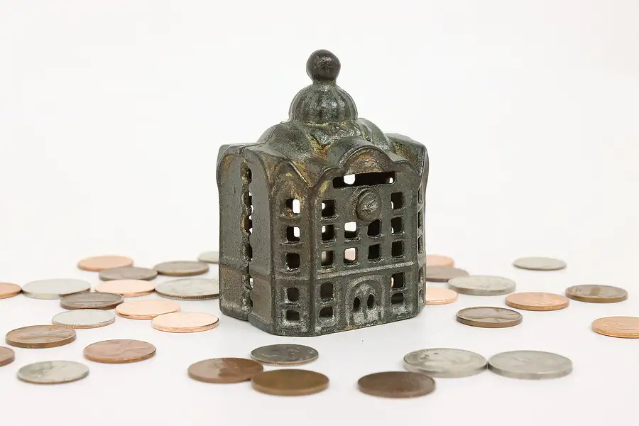 Main image of Cast Iron Victorian Building Antique Coin Bank