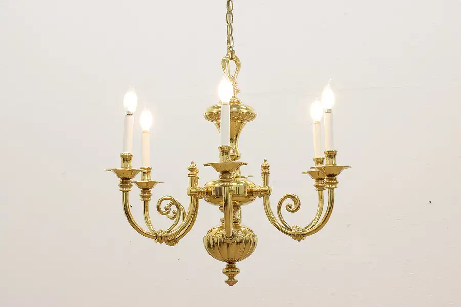Main image of Georgian Traditional Brass 6 Arm Vintage Brass Chandelier