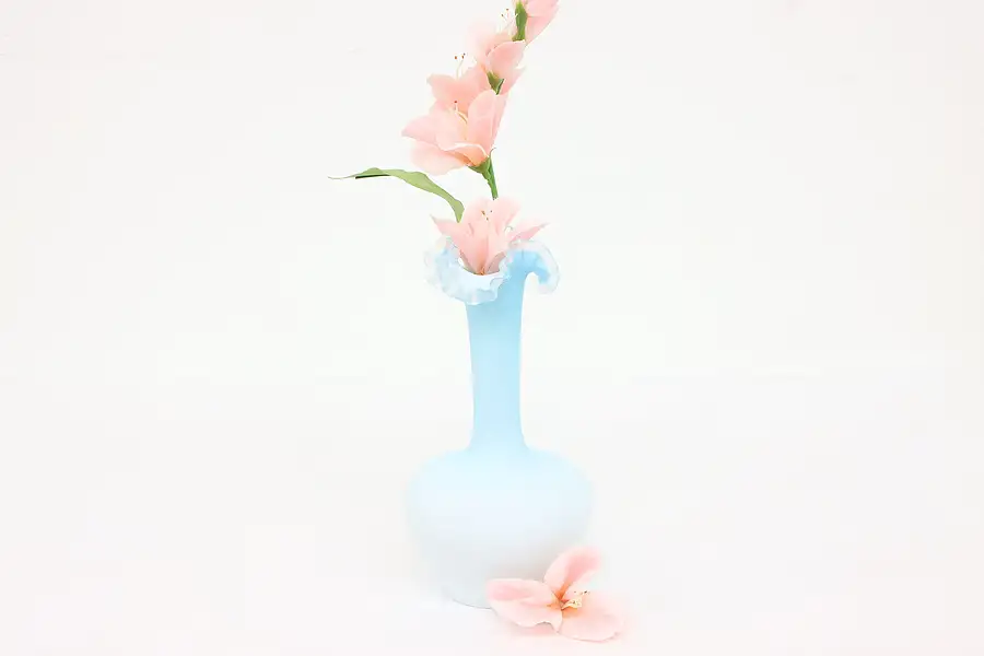 Main image of Victorian Antique Blue Satin Glass Vase Opal Cased
