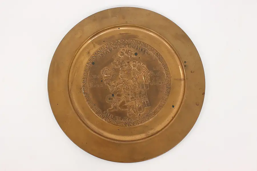 Main image of Copper Vintage Platter or Wall Plaque, Aztec God Motif