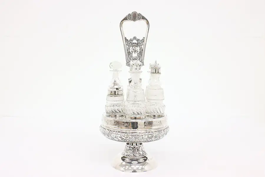Main image of Victorian Silverplate Antique Crystal Cruet Castor Condiment Set, Wilcox