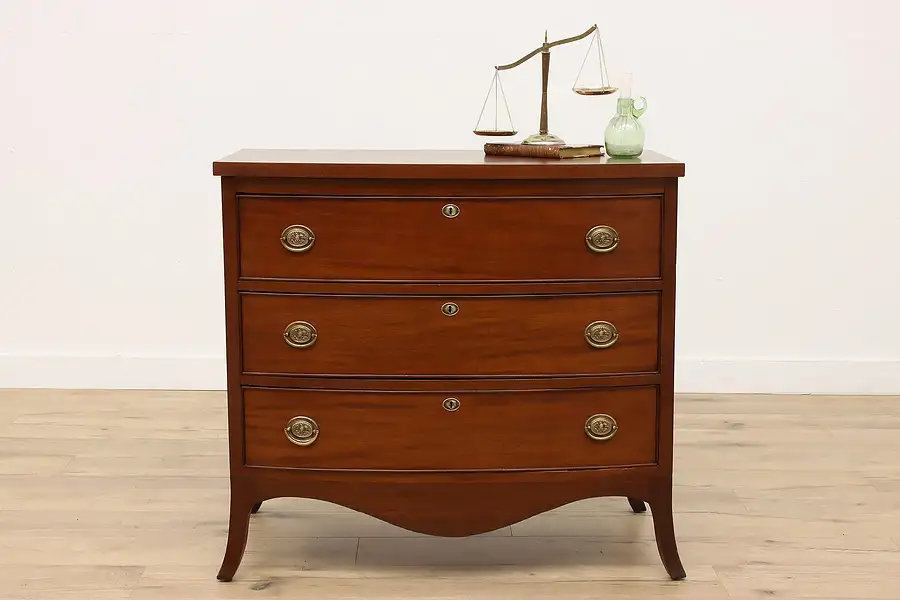 Main image of Federal Hepplewhite Antique 1820s Mahogany Bow Front Dresser or Chest