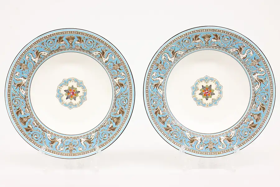 Main image of Pair of Turquoise Florentine China Vintage 8" Dinner Bowls