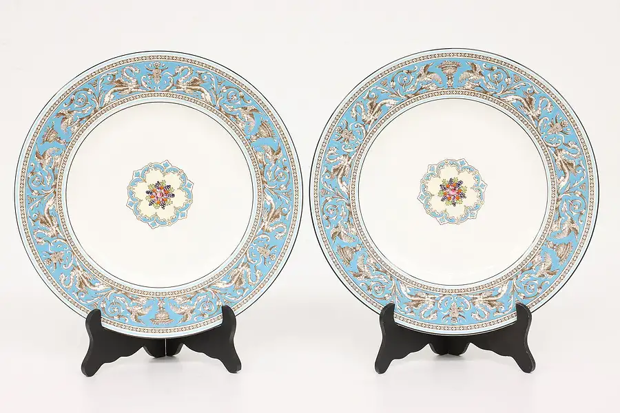 Main image of Pair of Wedgwood Turquoise Florentine China Vintage 11" Dinner Plates
