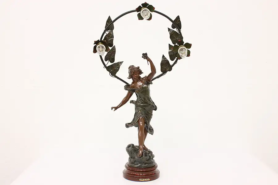 Main image of Art Nouveau Antique Woman & Flowers Sculpture Newel Post Lamp, Maxim