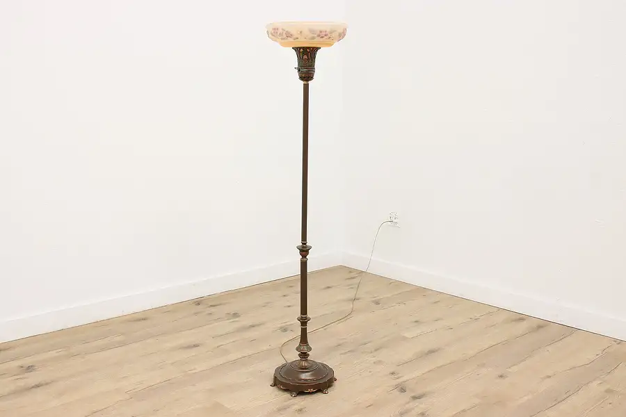 Main image of Art Deco Vintage Torchiere Floor Lamp, Frosted Glass Shade, Deena