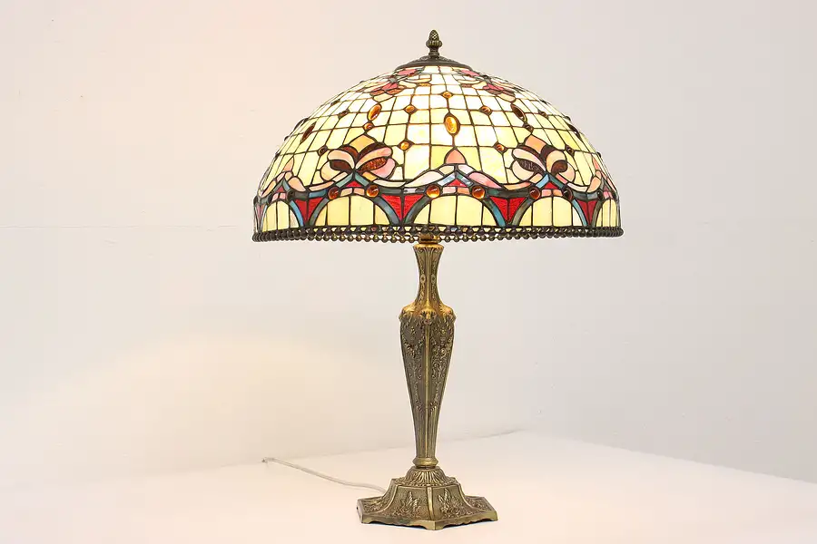 Main image of Classical Vintage Lamp, Stained Glass Shade Jewels Dale Tiffany