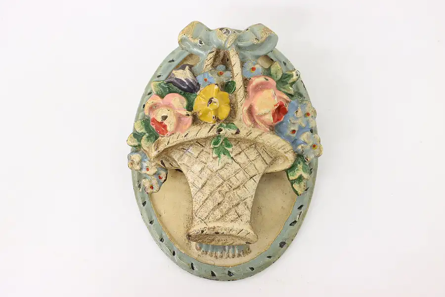 Main image of Victorian Salvage Antique Cast Iron Painted Flower Basket Door Knocker