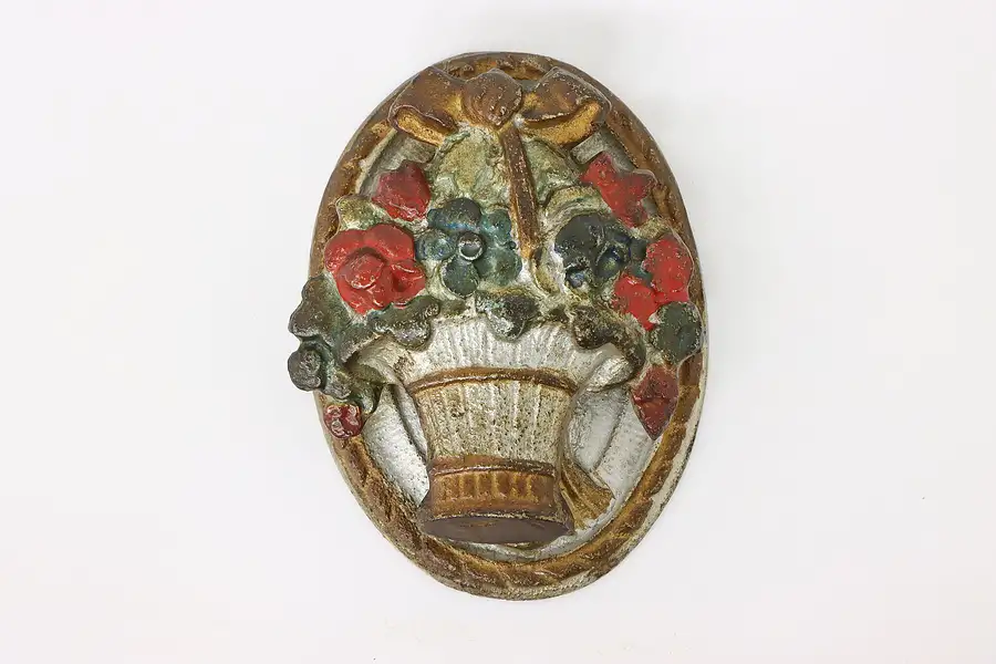 Main image of Victorian Salvage Antique Cast Iron Painted Flower Basket Door Knocker