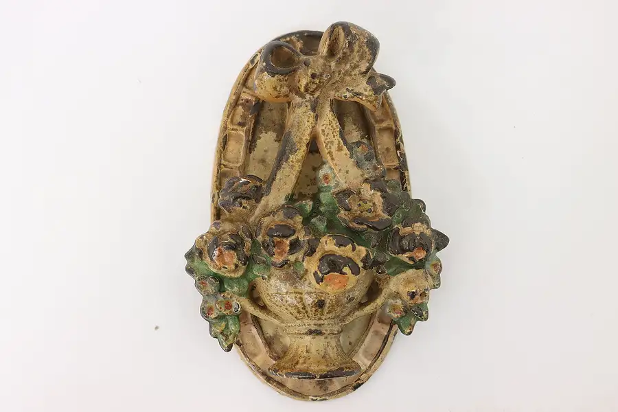 Main image of Victorian Salvage Antique Cast Iron Painted Flower Basket Door Knocker