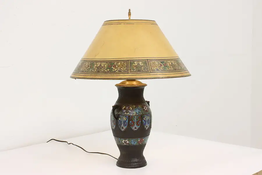 Main image of Chinese Antique Bronze & Champleve Cloissone Enamel Lamp