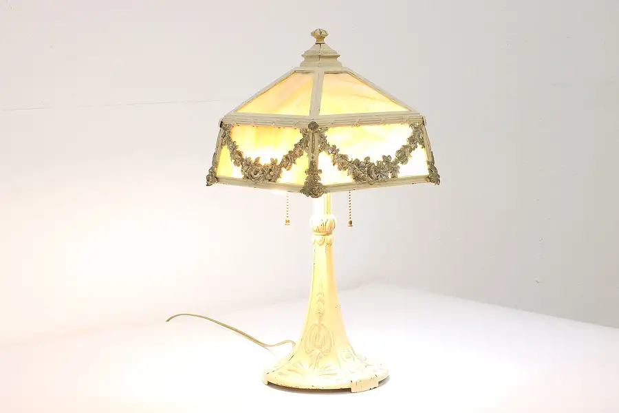 Main image of Boudoir, Office or Library Antique Stained Glass Shade Desk Lamp