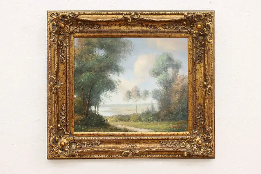 Main image of Sandy Path to Lake Vintage Original Oil Painting, Stephano 35"
