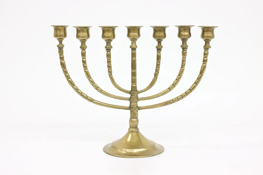 Main image of Traditional Vintage Brass 7 Arm Menorah Candle Holder