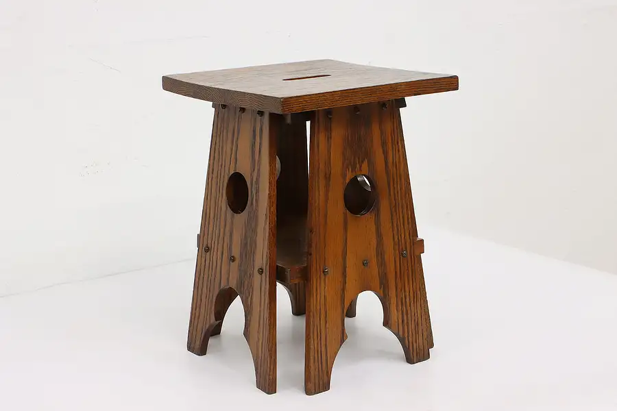 Main image of Arts & Crafts Antique Oak Craftsman Footstool, Stepstool, Bench, Table