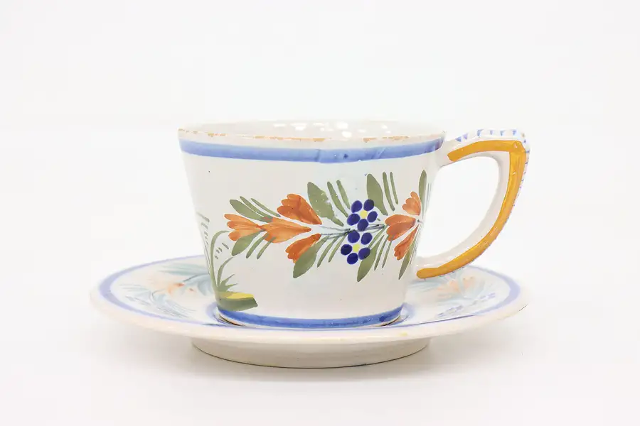 Main image of French Vintage Quimper Hand Painted Cup & Saucer, Brittany France