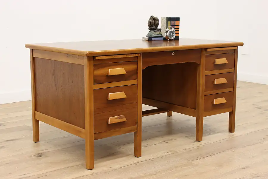 Main image of Traditional Antique Walnut Office or Library Desk, File Drawer, 2 Shelves
