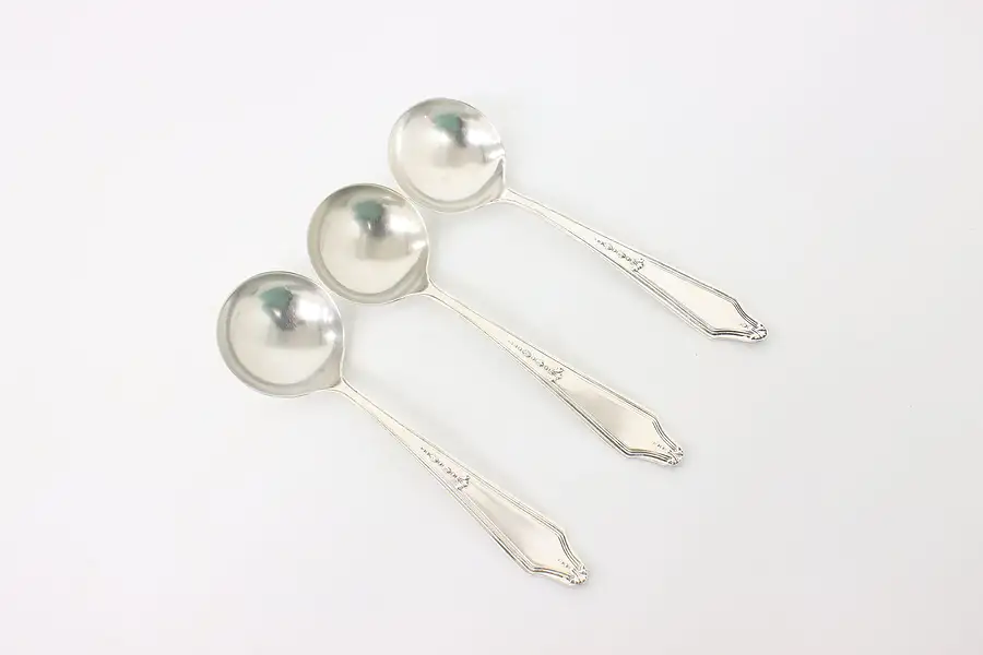 Main image of Set of 3 Victorian Antique Sterling Silver Cream Soup or Serving Spoons