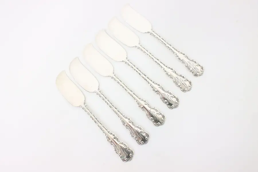 Main image of Set of 6 Victorian Antique Sterling Silver Butter or Cheese Knives, Wolf