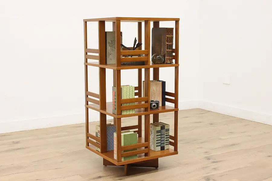 Main image of Midcentury Modern Vintage Teak Revolving Chairside Spinning Bookcase
