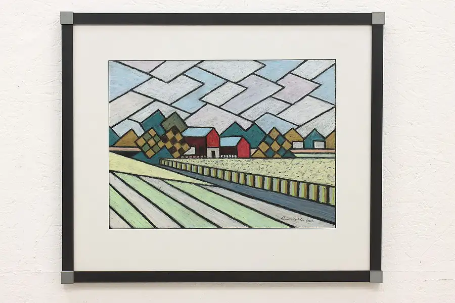 Main image of Farm By Ripon Original Oil Pastel Painting, Bruce Bodden 26"