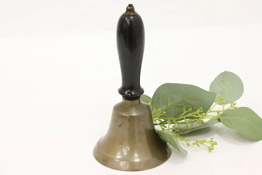 Main image of Brass Antique Farmhouse School Bell, Wooden Handle