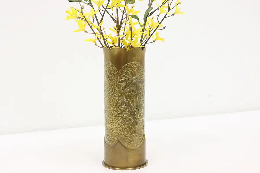 Main image of Farmhouse Antique 1917 WW1 Artillery Shell Brass Flower Vase, Hamel
