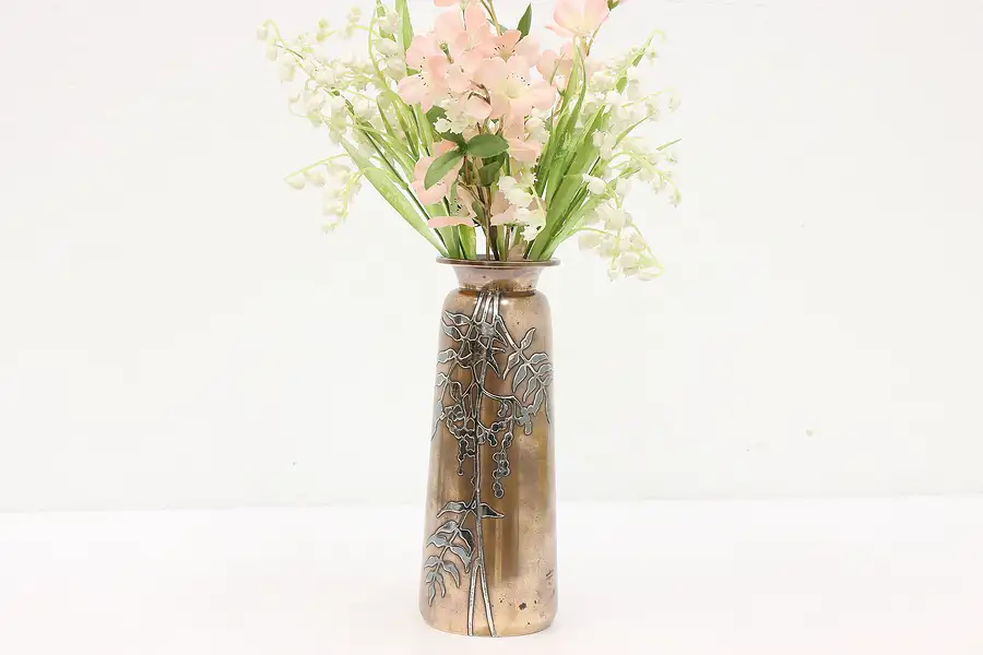 Main image of Arts & Crafts Antique Bronze & Sterling Silver Flower Vase, Heintz
