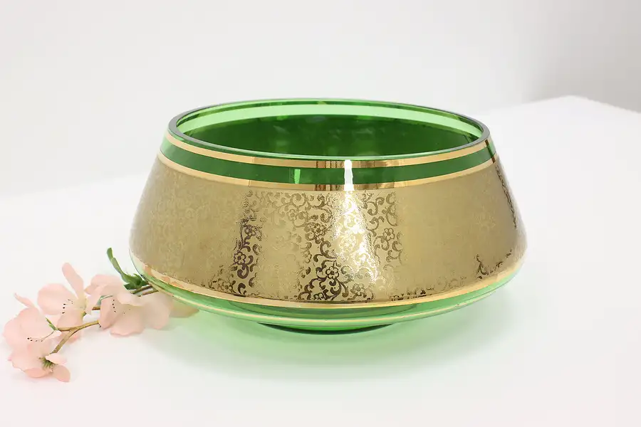 Main image of Art Deco Vintage Gold Decorated Glass Centerpiece Bowl, Bohemia Czech