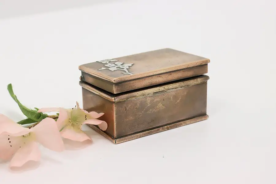 Main image of Arts & Crafts Antique Bronze & Sterling Silver Stamp Ring Coin Box Heintz