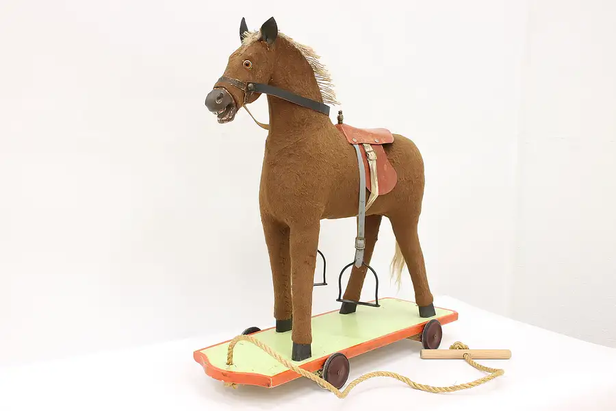 Main image of Farmhouse Antique 1920s Child Size Toy Hobby Horse on Wheels