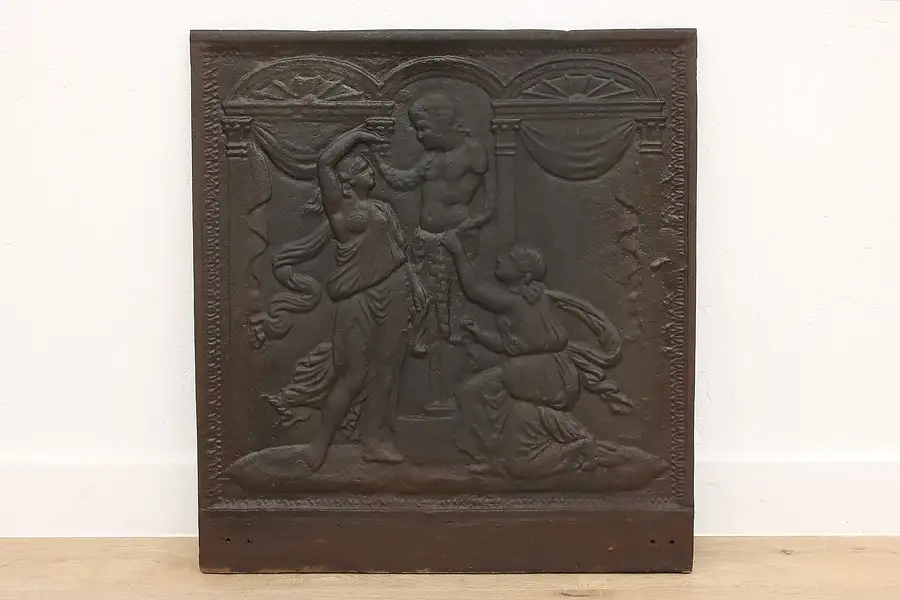 Main image of Cast Iron Fireback Antique 1700s Classical Fireplace Hearth Plaque